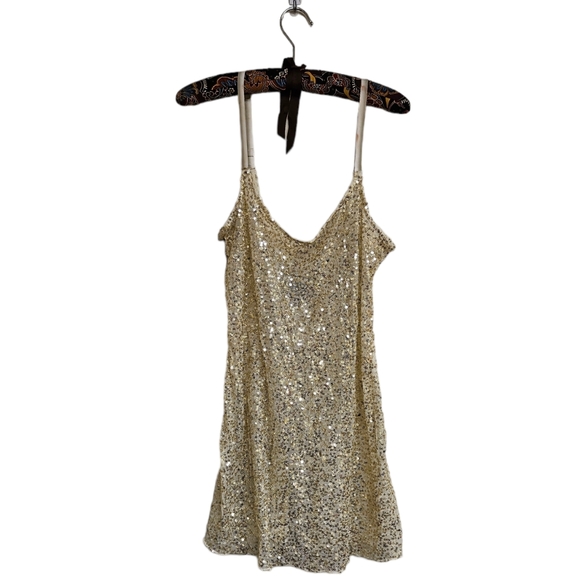 Free People Dresses & Skirts - Intimately Free People L Cream Gold Sheer Sequin Slip Mini Dress